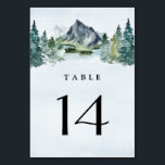 Numéro De Table Aquarelle de montagne À feuillage persistant Arbre<br><div class="desc">Le design est doté d'un élégant paysage de montagne aquarelle avec une disposition de texte de style moderne. Voir le lien de collection sur cette page pour voir tous les éléments correspondants dans cette belle conception.</div>