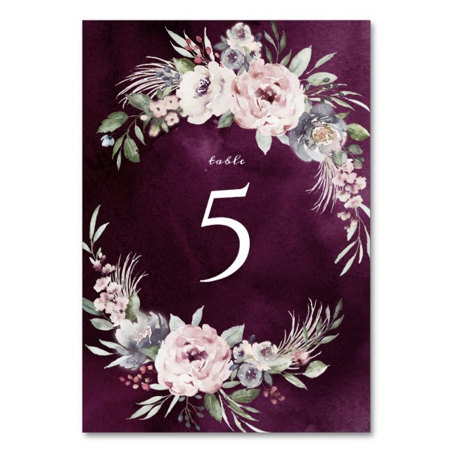 Numéro De Table Aquarelle de prune et mariage boho rose pâle (Par défaut)