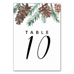 Numéro De Table Aquarelle d'hiver Pinecone Mariage moderne