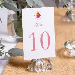 Numéro De Table Aquarelle double bonheur mariage chinois floral