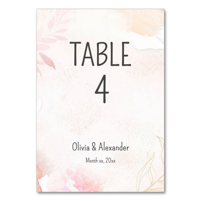 Numéro De Table Aquarelle douce Blush FlorMariage (Par défaut)