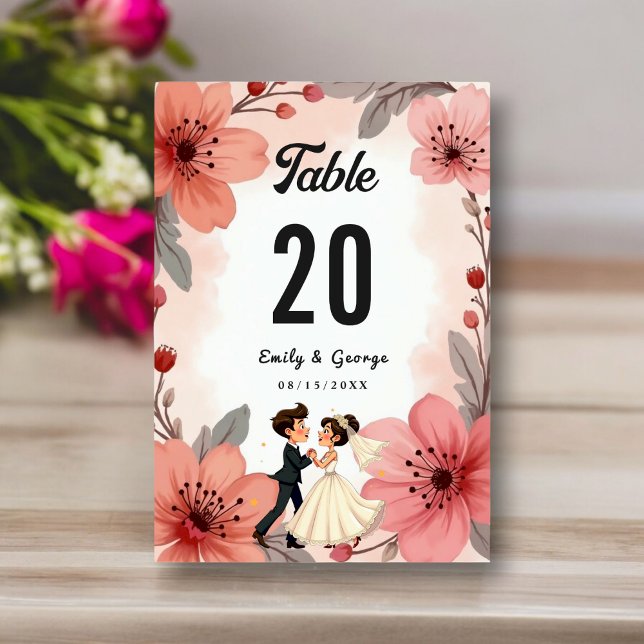 Numéro De Table Aquarelle Dusty Floral Bride Et Mariage De Chambre (Créateur téléchargé)