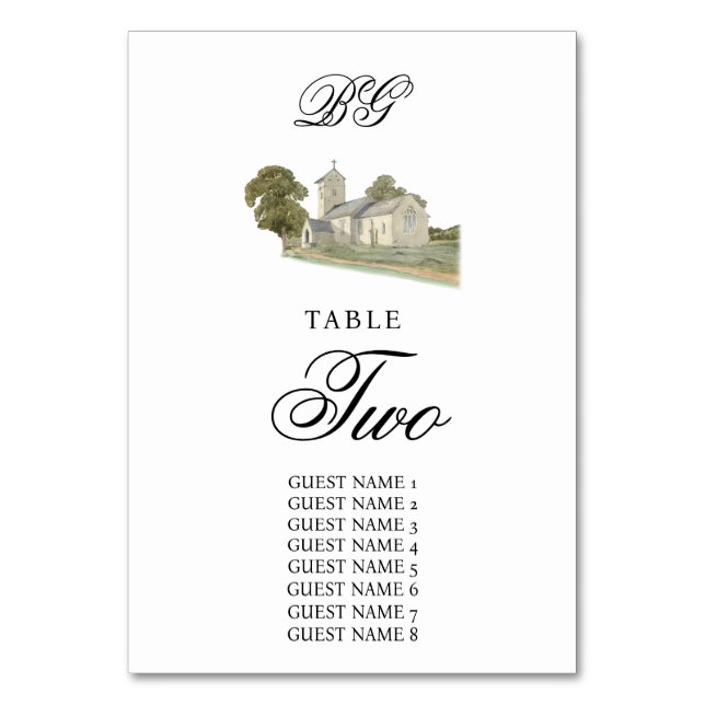 Numéro De Table Aquarelle Eglise traditionnelle Monogramme Mariage (Par défaut)