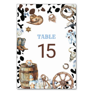 Numéro De Table Aquarelle Elegant Petit Cowboy Rodeo Pays Onglet