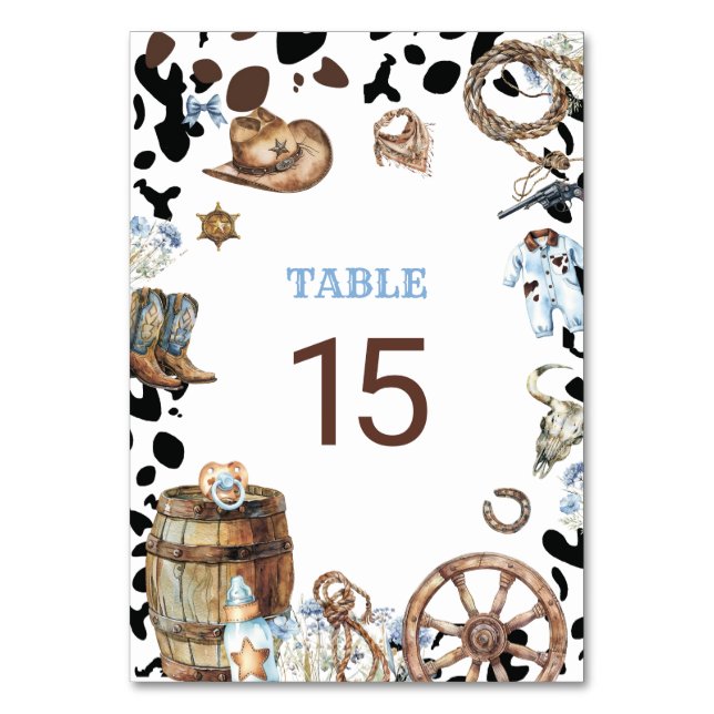 Numéro De Table Aquarelle Elegant Petit Cowboy Rodeo Pays Onglet (Par défaut)