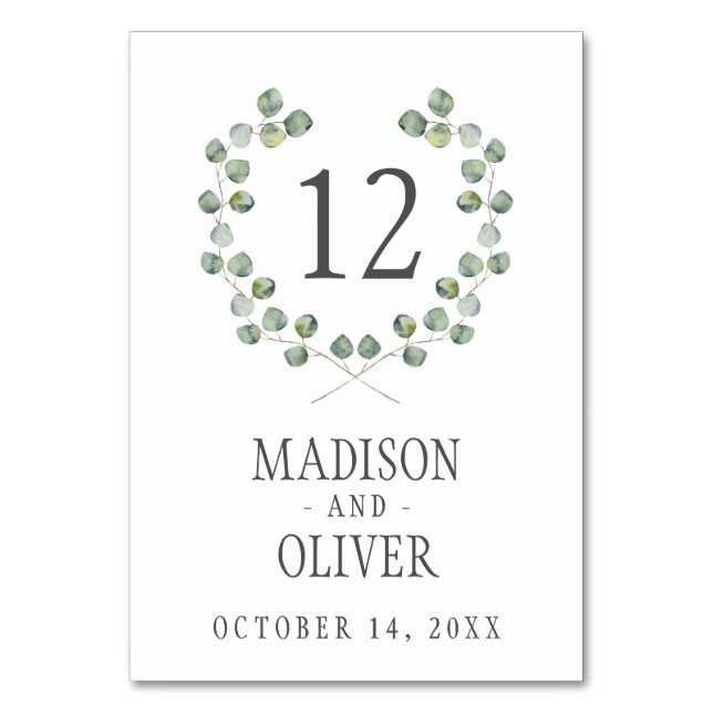 Numéro De Table Aquarelle Eucalyptus cadre feuille | MARIAGE (Par défaut)