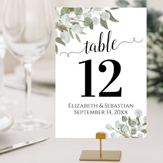 Numéro De Table Aquarelle Eucalyptus Foliage Elégant Mariage Boho (Customize and order each number separately)