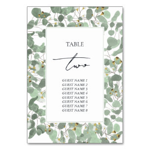 Numéro De Table Aquarelle Eucalyptus Mariage de fleurs vertes