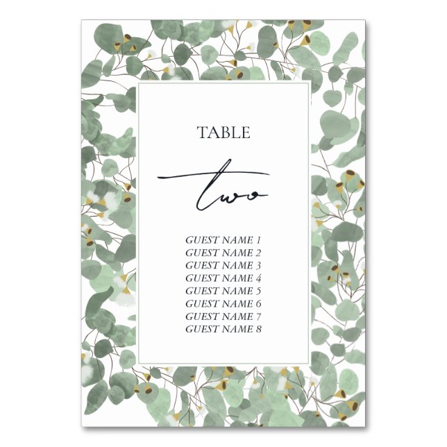 Numéro De Table Aquarelle Eucalyptus Mariage de fleurs vertes (Par défaut)
