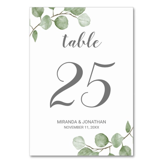 Numéro De Table Aquarelle Eucalyptus Mariage de verdure (Par défaut)