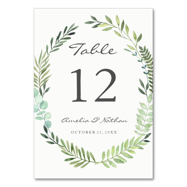 Numéro De Table Aquarelle Feuille verte Feuille verte Numéro de ta (Par défaut)