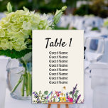 Numéro De Table Aquarelle Fleur sauvage réception de mariage invit<br><div class="desc">Fleur sauvage d'aquarelle colorée / sur la crème d'ivoire et jardin botanique violet au format vertical numéro de table mariage personnalisé avec votre liste d'invités pour cette table. Concevez-en un pour chaque table. Contactez-moi pour obtenir de l'aide sur vos personnalisations ou pour demander des produits Zazzle supplémentaires pour vos événements...</div>