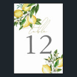 Numéro De Table Aquarelle Fleurie Citron<br><div class="desc">Ce numéro de table de mariage élégant présente un fond blanc avec des citrons/citrus,  des fleurs et des feuilles en aquarelle. Personnalisez-le selon vos besoins. Vous pouvez trouver des produits assortis dans ma boutique.</div>