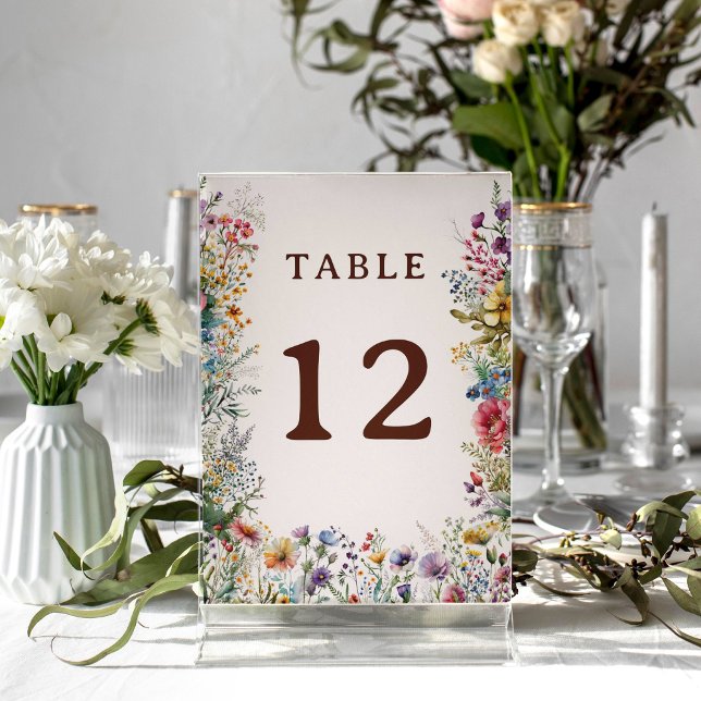 Numéro De Table Aquarelle fleurie Fleur sauvage couleur budget (Budget Colorful Wildflower Floral Watercolor Wedding)