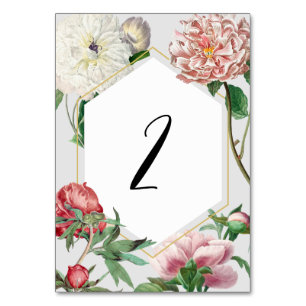 Numéro De Table Aquarelle Fleurs de Pivoines Blanches Roses Mariag