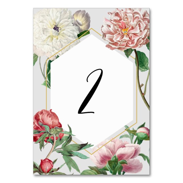 Numéro De Table Aquarelle Fleurs de Pivoines Blanches Roses Mariag (Par défaut)