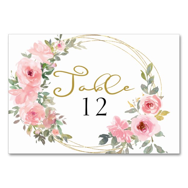 Numéro De Table Aquarelle Fleurs Roses Tendres Mariage (Devant)