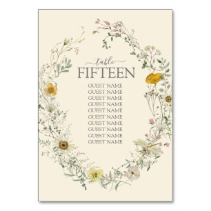 Numéro De Table Aquarelle Fleurs Sauvages Été Automne