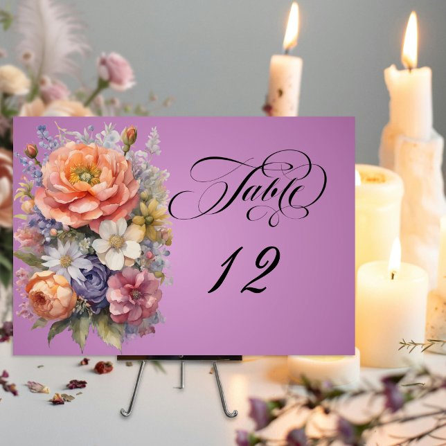 Numéro De Table Aquarelle Fleurs Sauvages - Lavande (Créateur téléchargé)