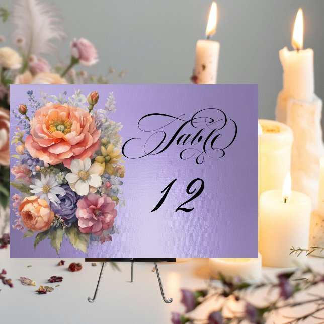 Numéro De Table Aquarelle Fleurs Sauvages - Lilas Bleu (Créateur téléchargé)