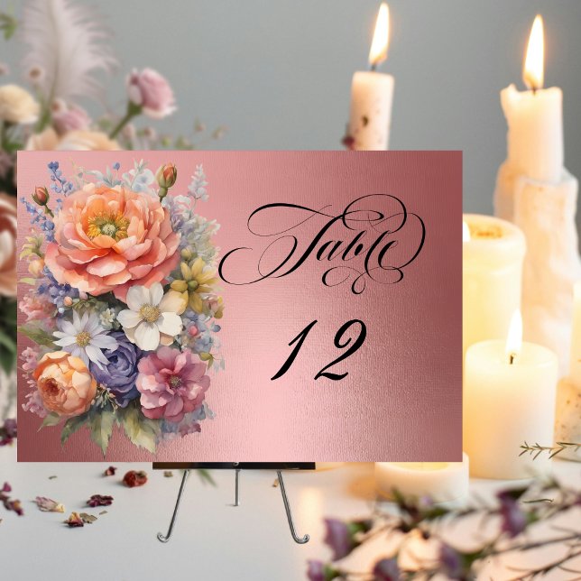 Numéro De Table Aquarelle Fleurs Sauvages - Or Rose (Créateur téléchargé)