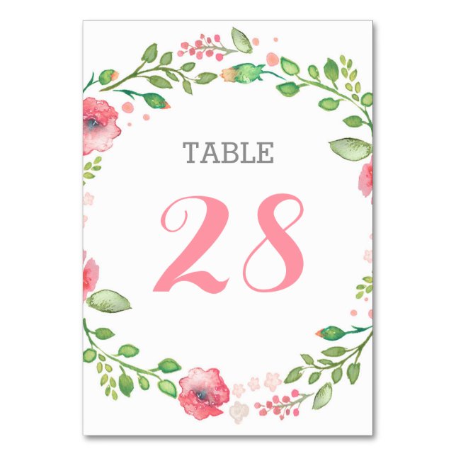 Numéro De Table Aquarelle Fleurs Wreath Mignonne Mariage élégant (Dos)