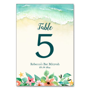 Numéro De Table Aquarelle Floral Beach Bat mitzvah