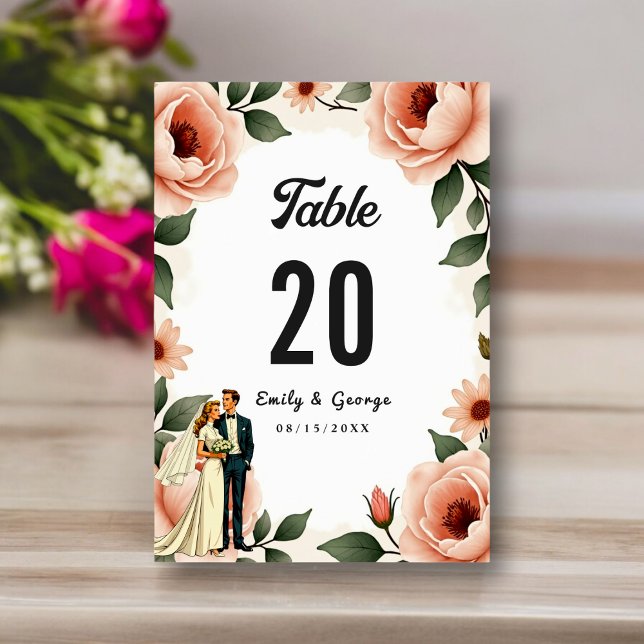 Numéro De Table Aquarelle Floral Blush Rose Bride et Mariage de ch (Créateur téléchargé)