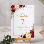 Numéro De Table Aquarelle Floral Bourgogne Mariage or<br><div class="desc">Carte de table Mariage or couleur aquarelle Floral Bourgogne</div>