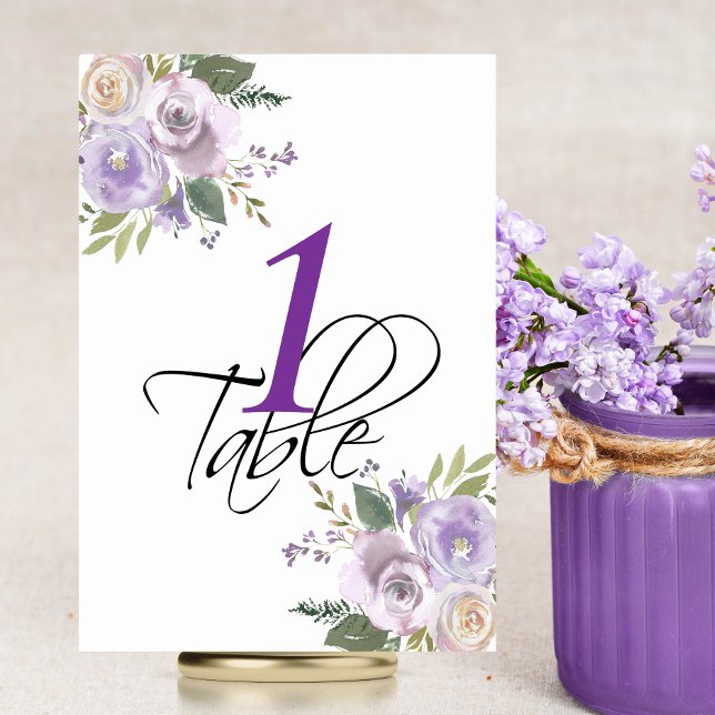 Numéro De Table Aquarelle Floral Lavande Mariage (Watercolor Floral Lavender Wedding Table Nunmber Table Number)