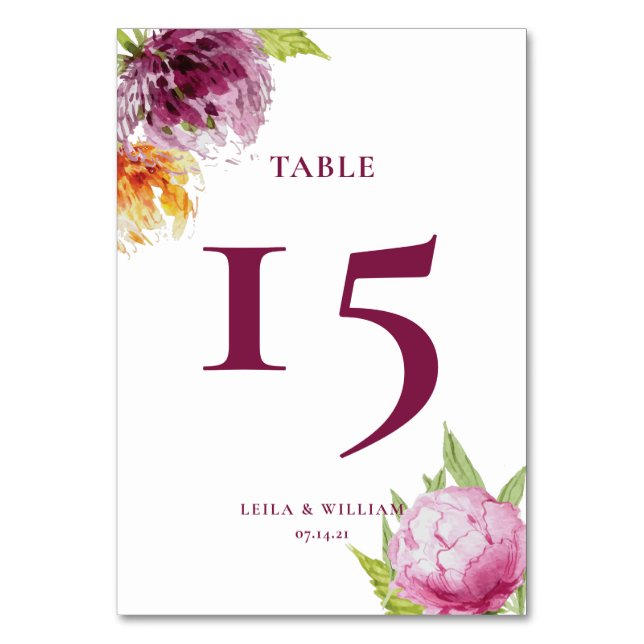 Numéro De Table Aquarelle Floral Mariage (Par défaut)
