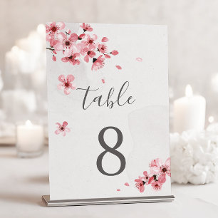 Numéro De Table Aquarelle Floral rose cerisier Mariage