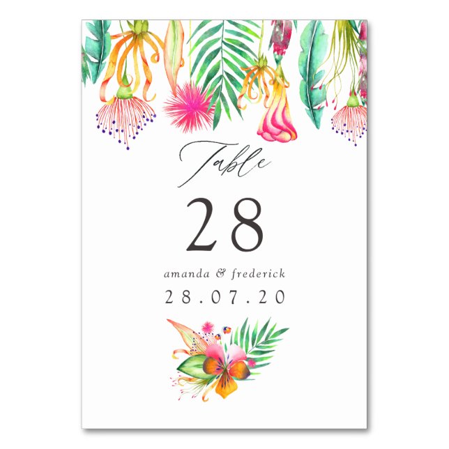 Numéro De Table Aquarelle Floral Tropical Été Mariage Plage (Par défaut)