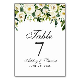 Numéro De Table Aquarelle Floral Vert Mariage blanc
