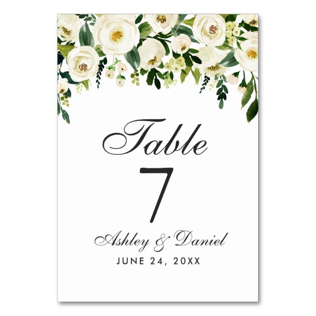 Numéro De Table Aquarelle Floral Vert Mariage blanc (Par défaut)