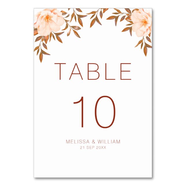 Numéro De Table Aquarelle Florale Automne Ivoire Mariage (Par défaut)