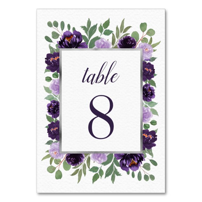 Numéro De Table Aquarelle florale d'argent pourpre Mariage d'eucal (Par défaut)