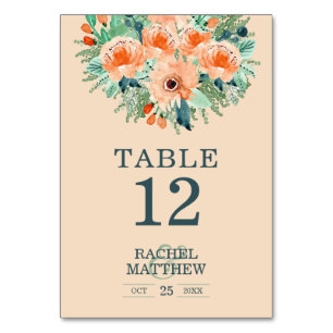 Numéro De Table Aquarelle florale de Pêche