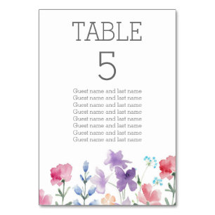 Numéro De Table Aquarelle florale Mariage Table des affectations d