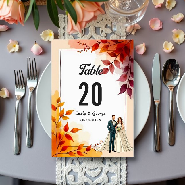 Numéro De Table Aquarelle Florale Mariée Et Mariage de automne De  (Créateur téléchargé)