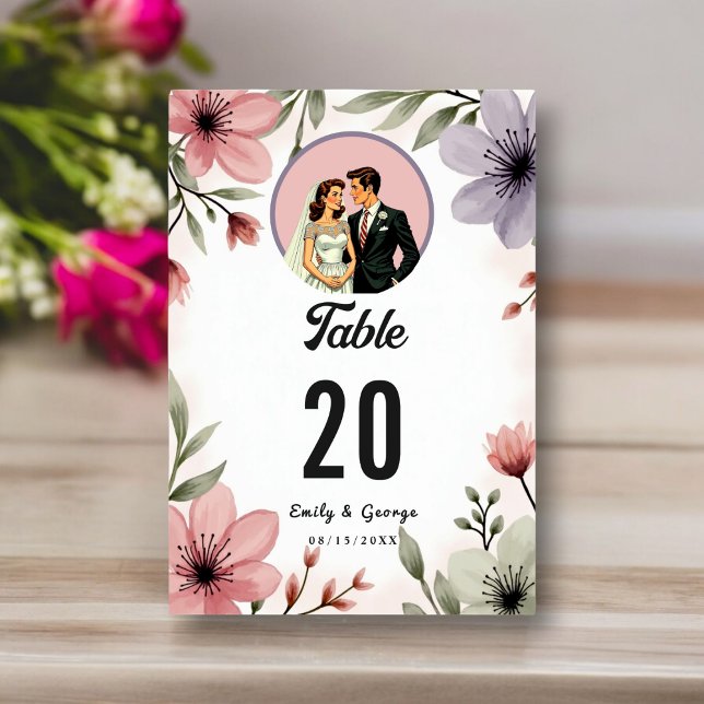 Numéro De Table Aquarelle Florale Mariée Et Mariage Romantique (Créateur téléchargé)