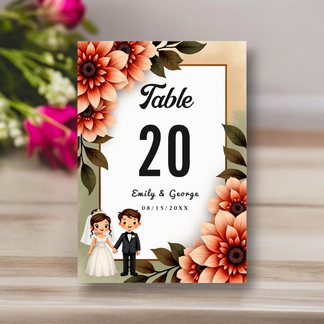 Numéro De Table Aquarelle Florale Mariée Et Mariage Romantique (Créateur téléchargé)