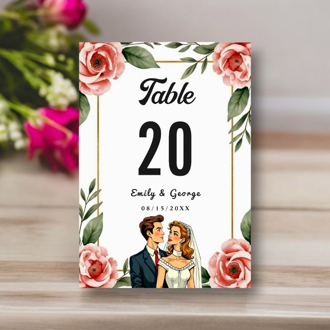 Numéro De Table Aquarelle Florale Romantique Mariée Et Mariage De  (Créateur téléchargé)