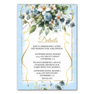 Numéro De Table Aquarelle florale rustique bleu et or Inv