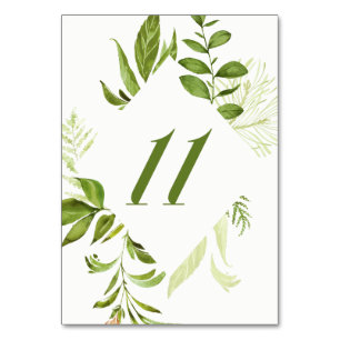 Numéro De Table Aquarelle Foliage vert sauvage Table Numéro 11 Car