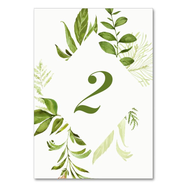 Numéro De Table Aquarelle Folithe vert sauvage Table Numéro 2 Cart (Par défaut)