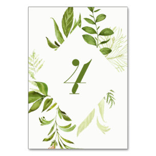 Numéro De Table Aquarelle Folithe vert sauvage Table Numéro 4 Cart