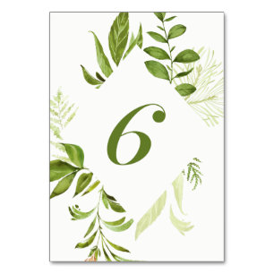 Numéro De Table Aquarelle Folithe vert sauvage Table Numéro 6 Cart