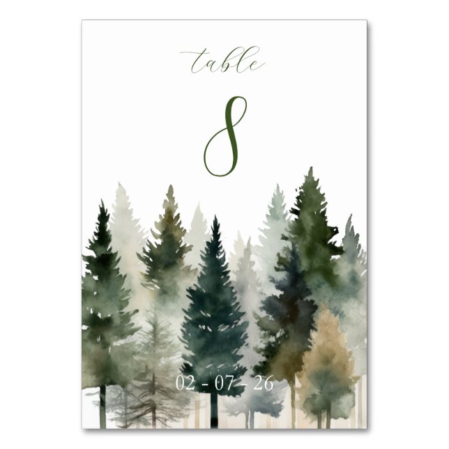 Numéro de table | Aquarelle Forêt de Pins (Par défaut)
