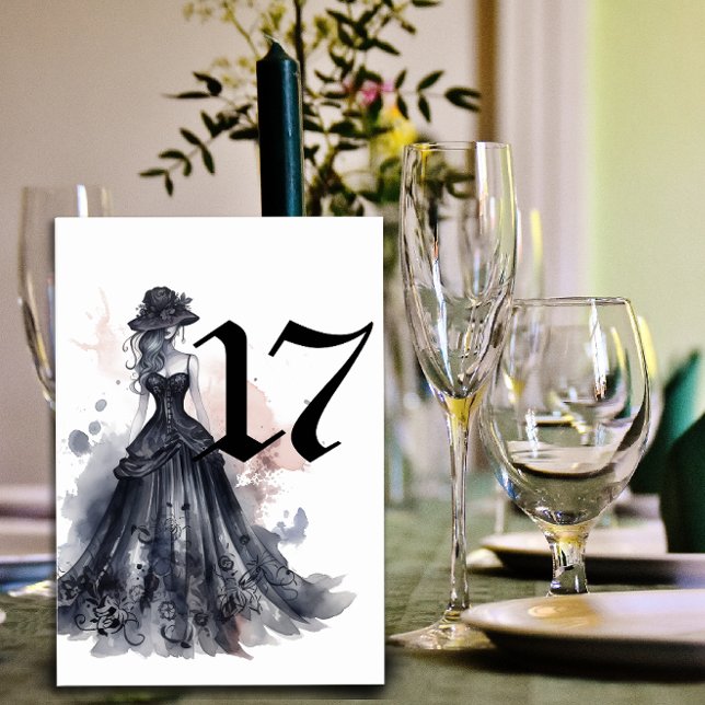 Numéro De Table Aquarelle gothique florale noir mariage numérique (Gothic watercolor floral black wedding table number)